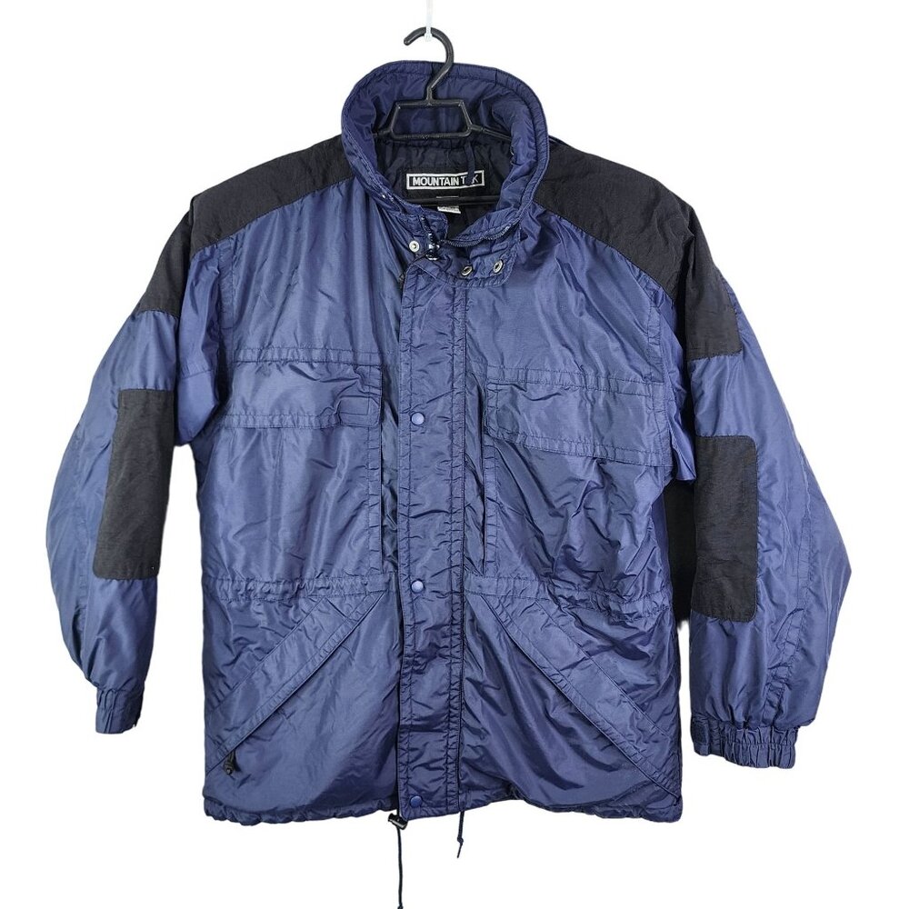 Mens Blue Mountain Tek Nylon Hooded Jacket Coat Drawstrings Full Zip Size XL